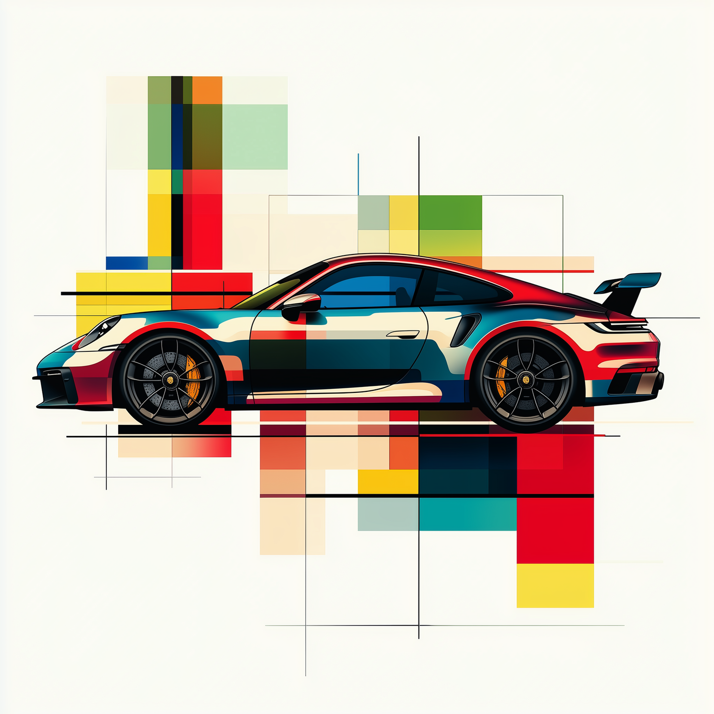 Tableau Décoratif Voiture Futuriste en Couleurs Dynamiques - Artibar Tableaux de décoration Art abstrait