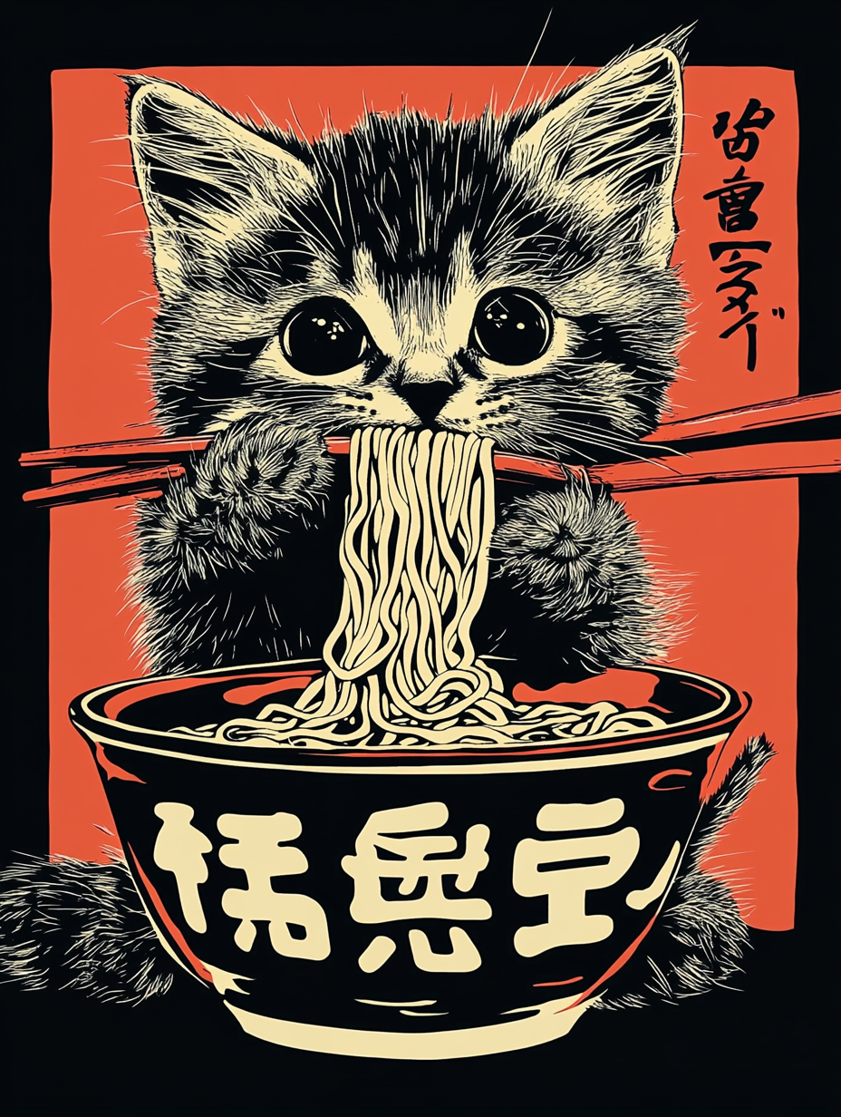 Tableau Décoratif Chat Ramen Artistique - Artibar Tableaux de décoration Art abstrait