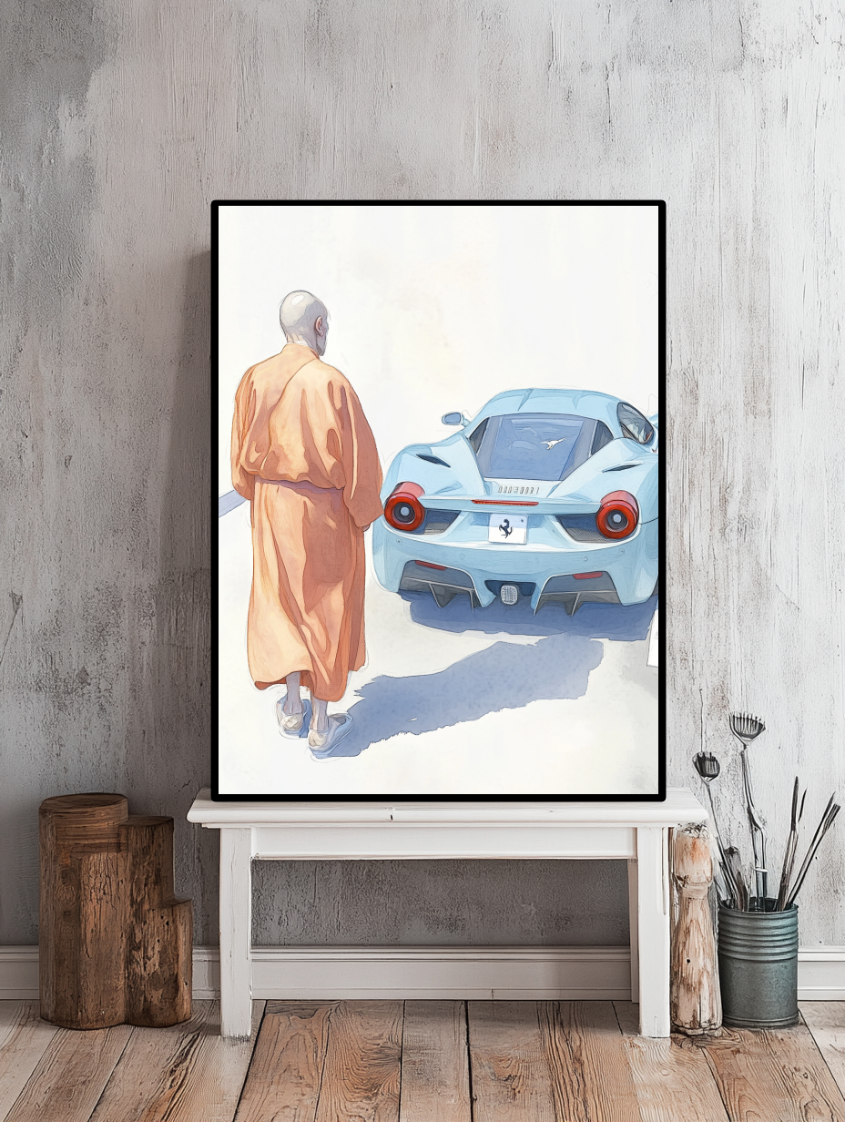 Tableau Décoratif - Le Moine et la Supercar - Artibar Tableaux de décoration Art abstrait