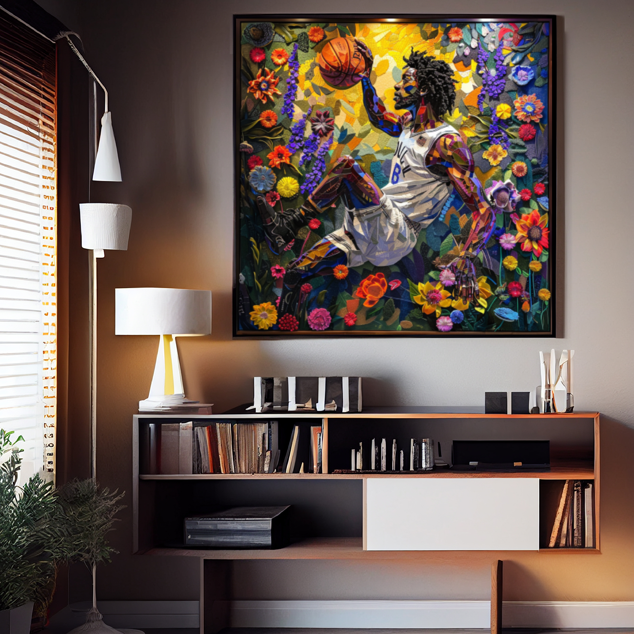 Tableau Décoratif Énergie Florale et Basketball - Artibar Tableaux de décoration Art abstrait