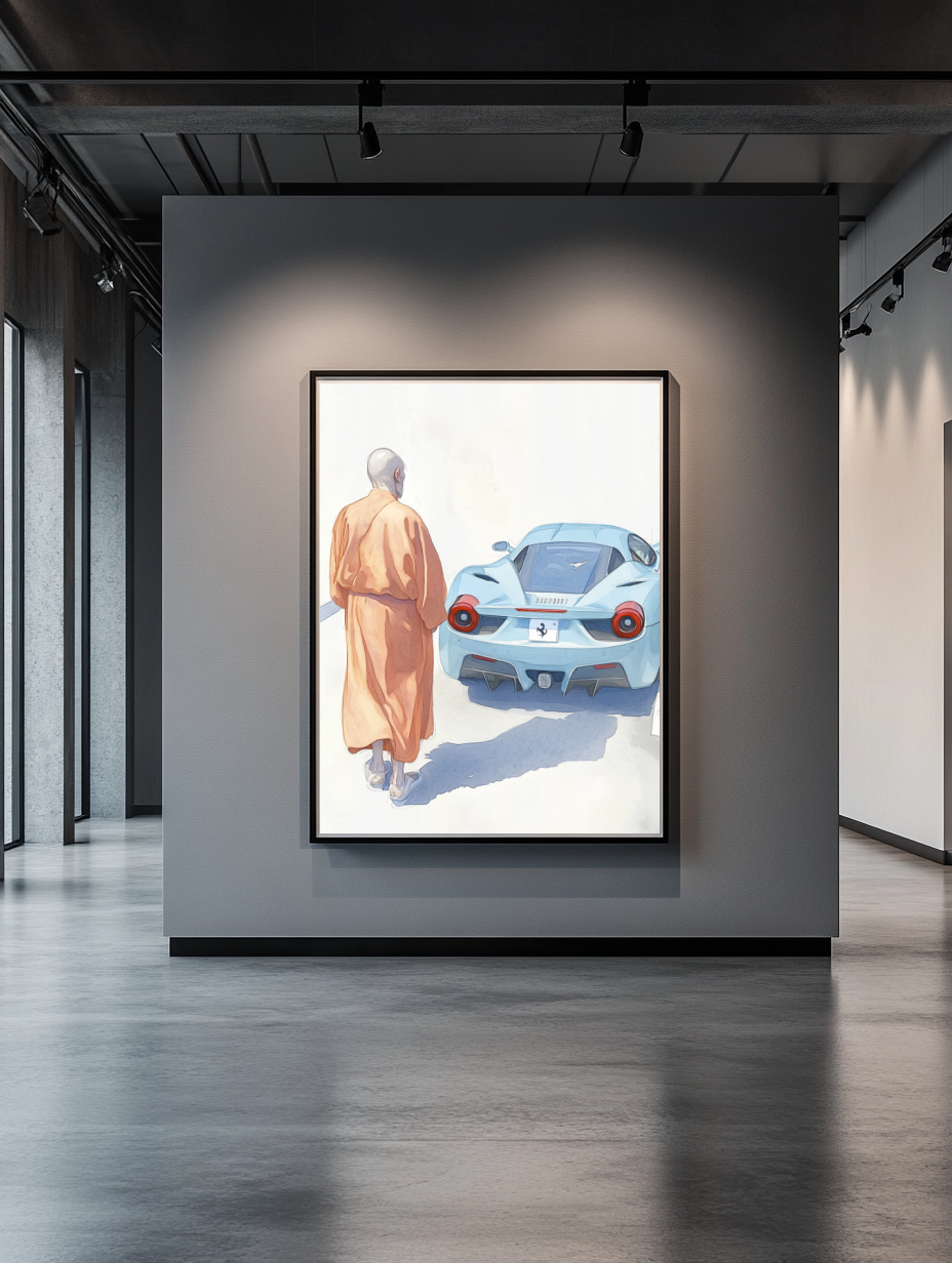 Tableau Décoratif - Le Moine et la Supercar - Artibar Tableaux de décoration Art abstrait