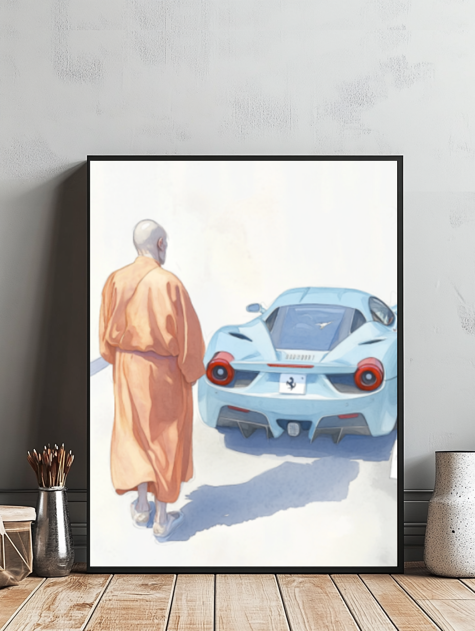 Tableau Décoratif - Le Moine et la Supercar