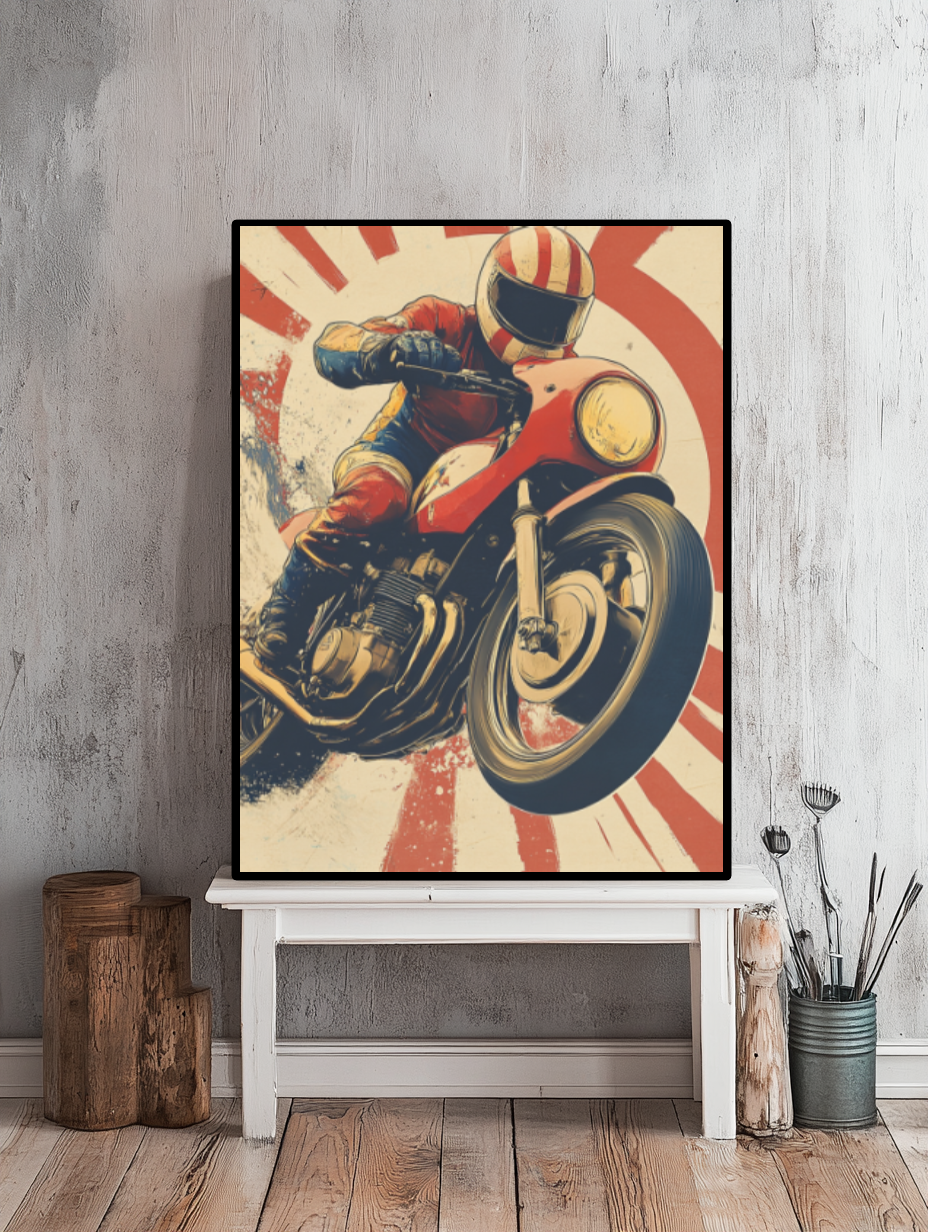 Tableau Décoratif Moto Rétro en Action - Artibar Tableaux de décoration Art abstrait