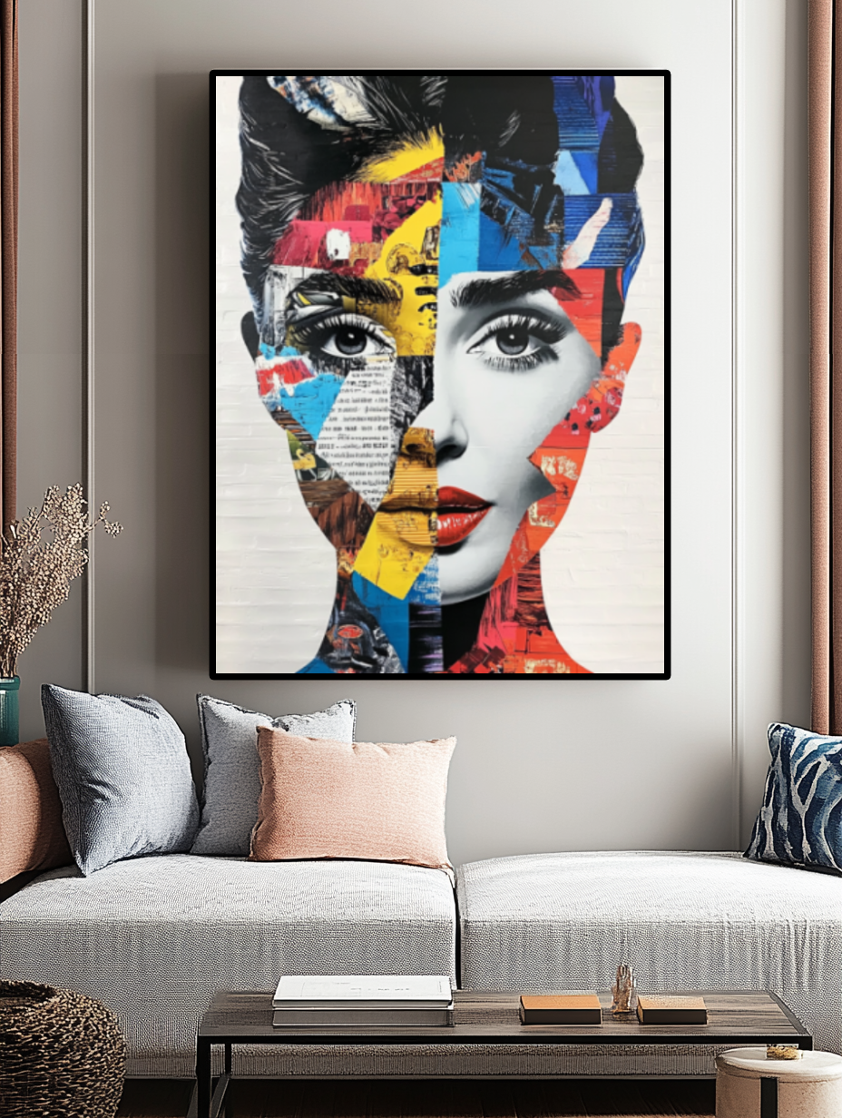 Tableau Décoratif Audacieux en Collage Contrasté