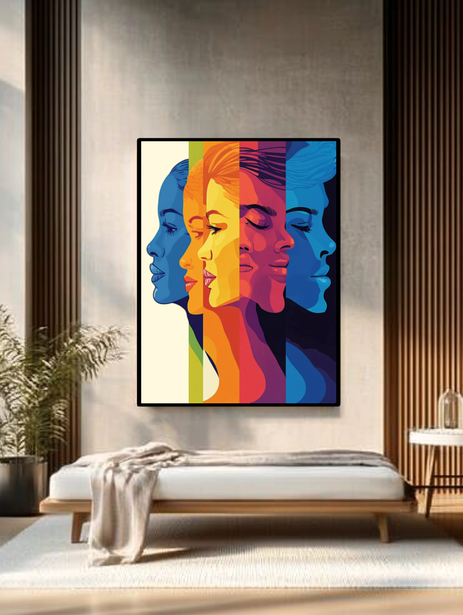 Tableau Décoratif Multicolore des Visages