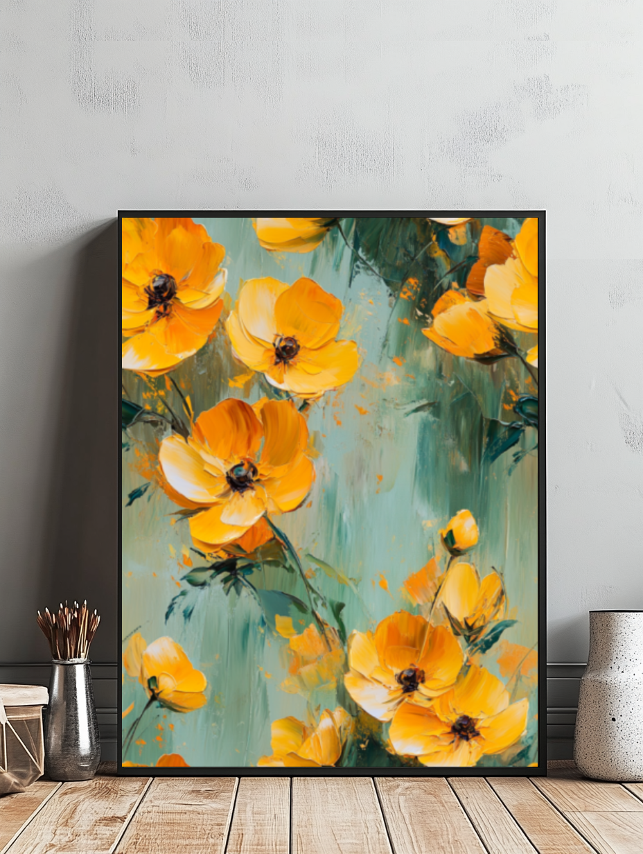 Tableau Décoratif Éclats de Fleurs Dorées