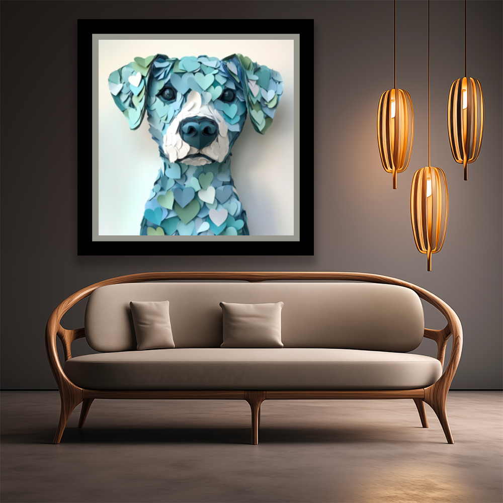 Tableau Décoratif Chien en Cœurs Bleu Pastel - Artibar Tableaux de décoration Art abstrait