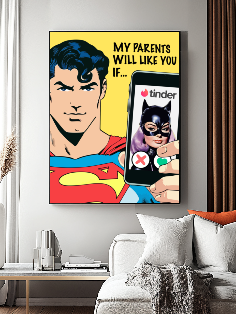 Tableau Décoratif Pop Art Super-Héros et Romance Numérique